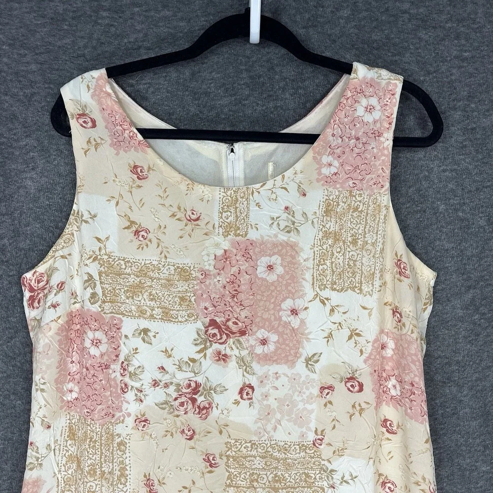 Y2K Maxi Dress Chiffon Sheer Lined Sleeveless Pastel Patchwork Floral Womens XL - Picture 14 of 16